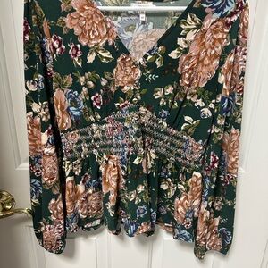 Maurices Green Floral Smocked Blouse
